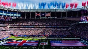 ¿NFL en el nuevo estadio del Manchester United? El gerente general de la NFL en el Reino Unido, Henry Hajjon, discute los juegos, los planes de París y los años históricos fuera de Londres. Noticias de la NFL