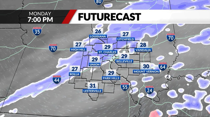¿Cuánta nieve puede esperar St. Louis el lunes?