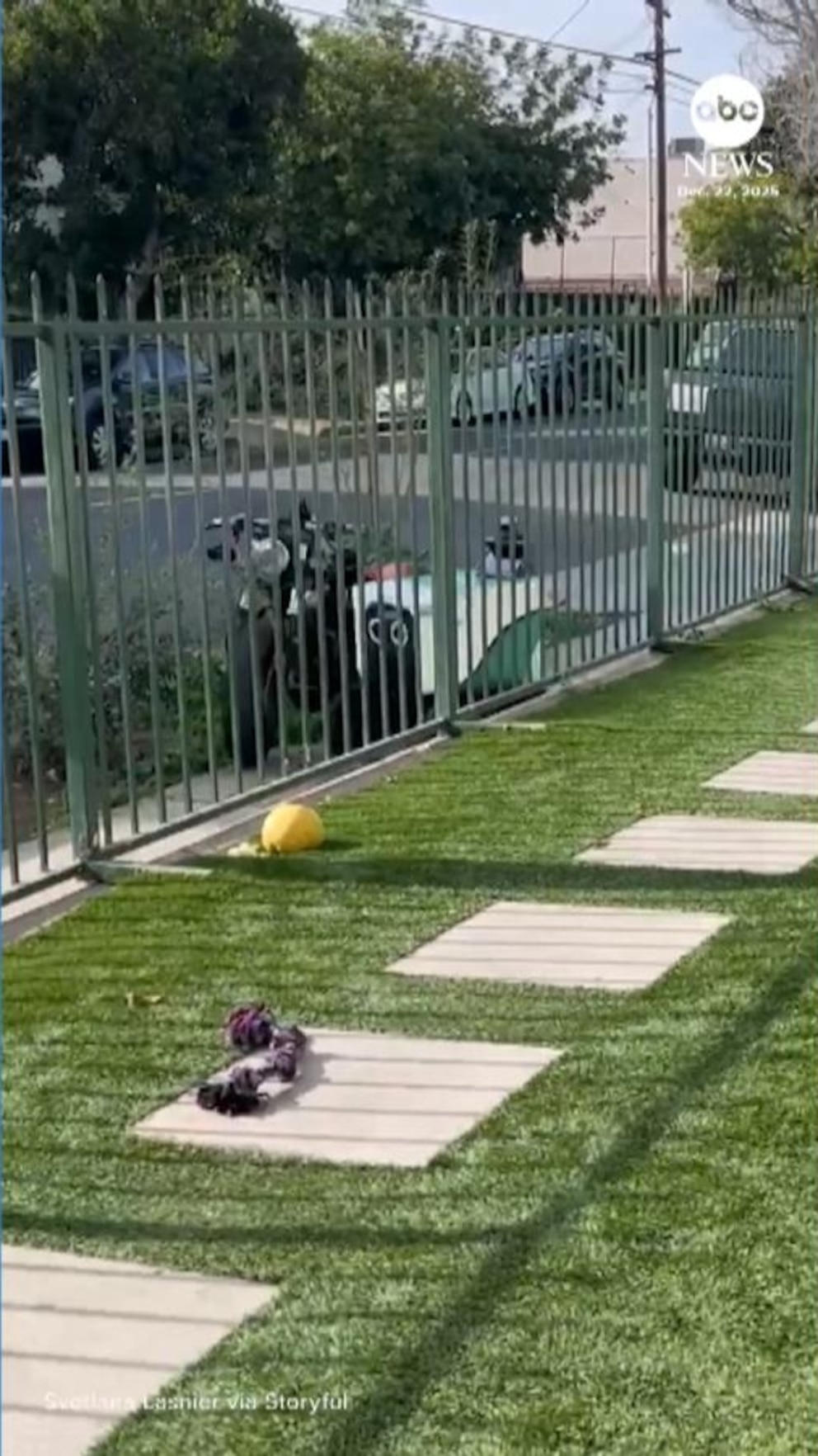 Ver: Robot de reparto derriba una motocicleta estacionada en la acera