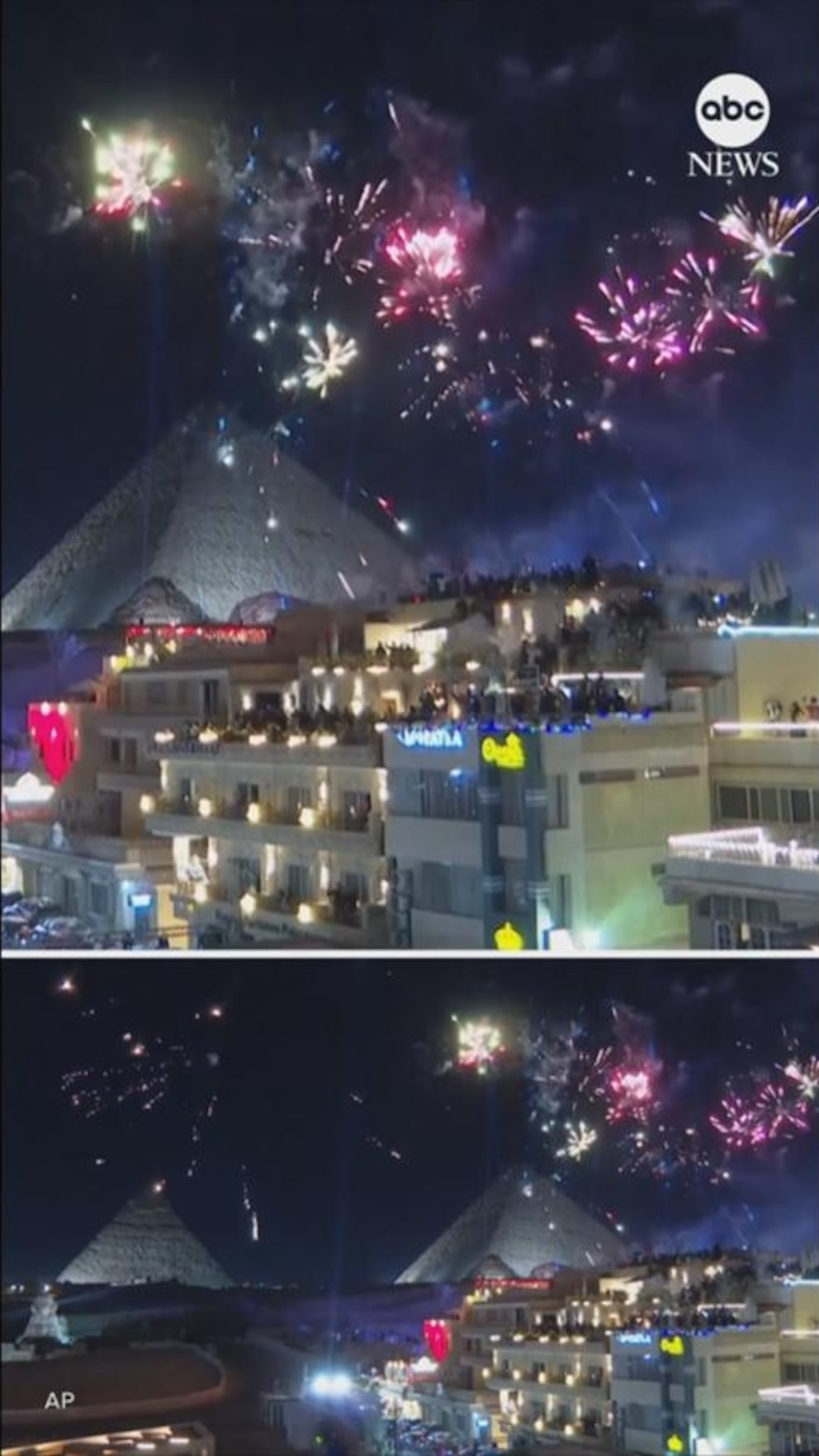 Ver: Fuegos artificiales sobre las pirámides de Giza mientras Egipto celebra el Año Nuevo