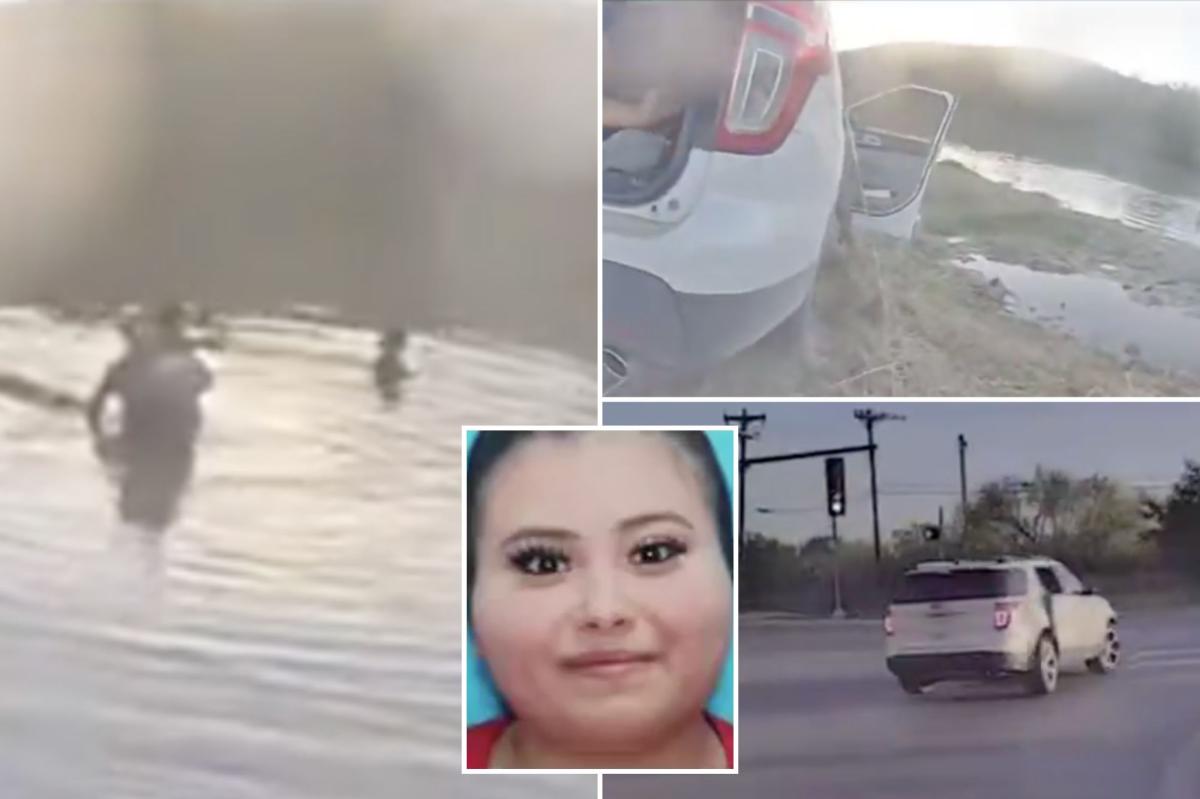 La mujer de Texas Brenda Castro intenta cruzar la frontera entre Estados Unidos y México en Río Grande con un bebé en la mano.