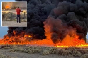 Un enloquecido infierno estalla tras un feroz accidente en el desierto de California