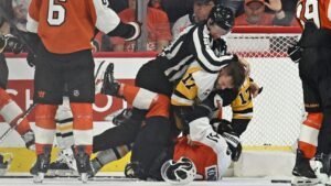 Los Penguins están en un hoyo de 3-0 contra los Flyers, apagando el timbre en una paliza que cambia el juego.