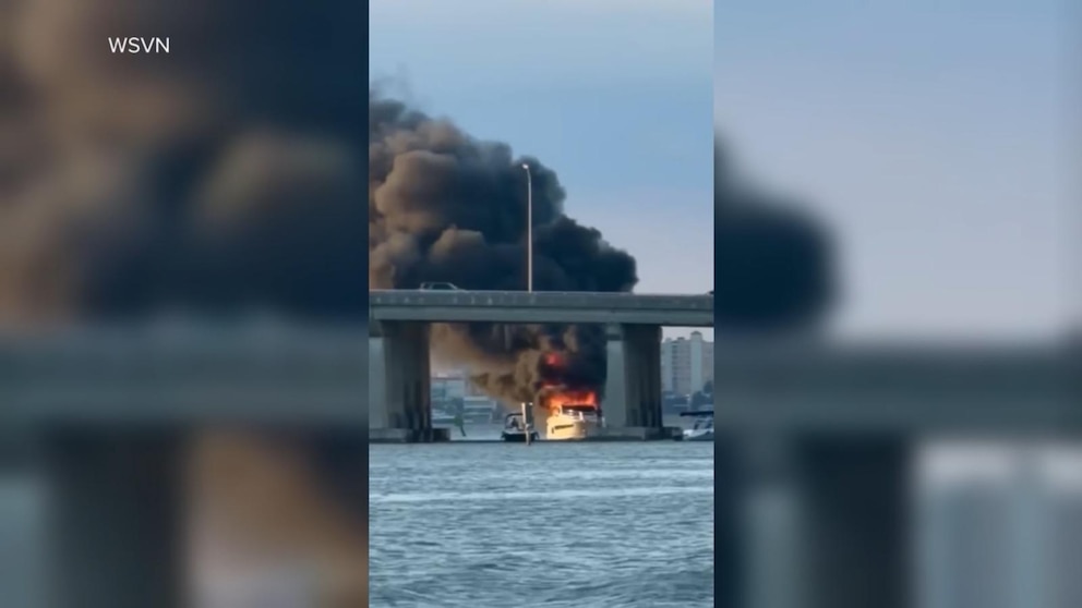 MIRAR: 2 navegantes a salvo después de que un barco estalla en llamas frente a Miami Beach